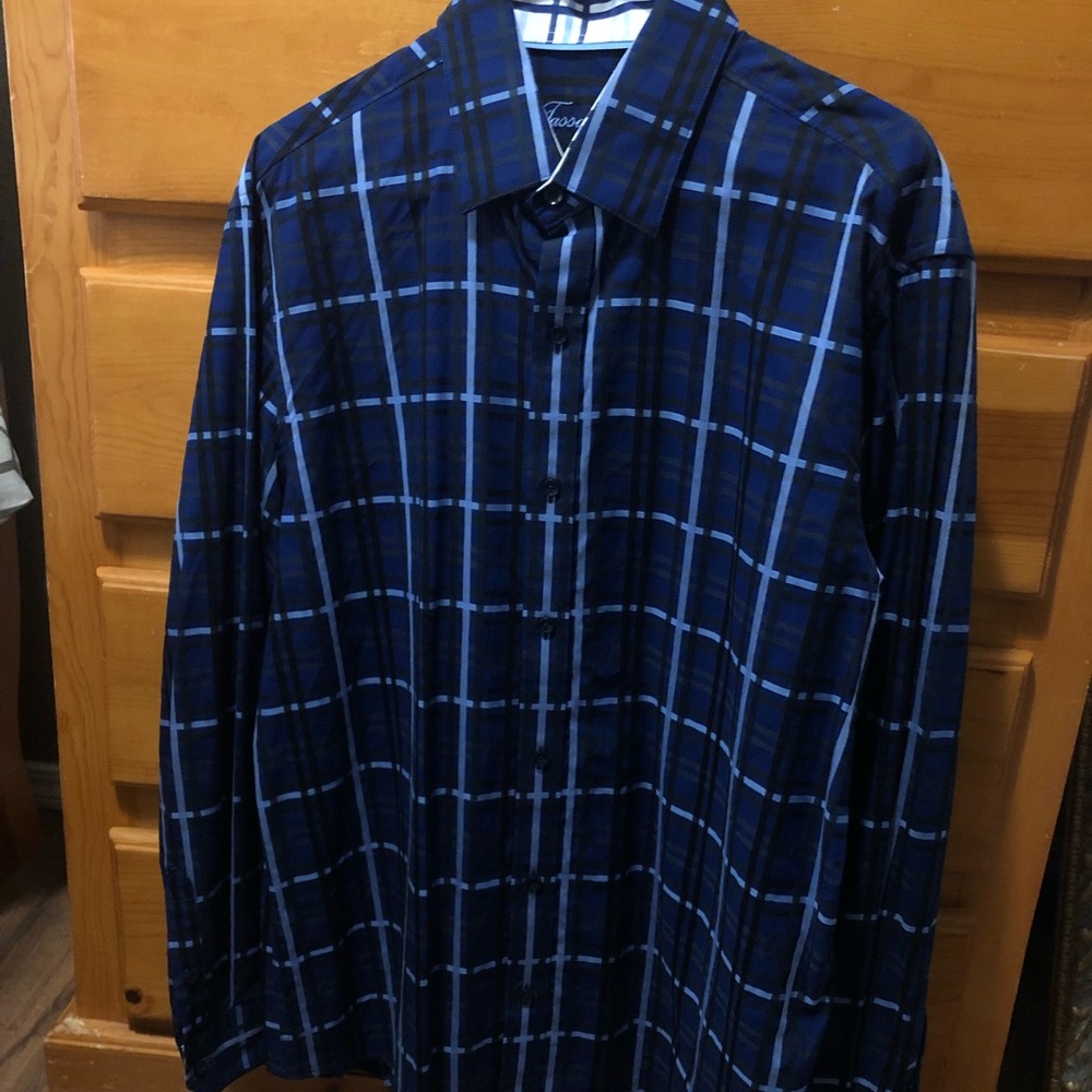 Tasso Elba Dark Blue Long sleeve dress shirt